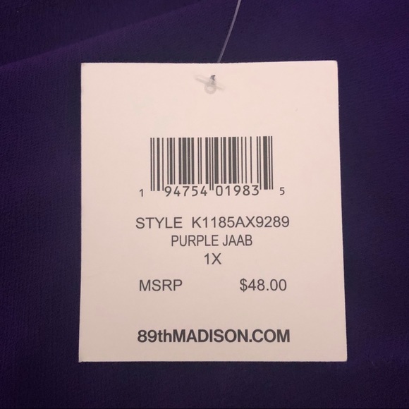 NEW!!! 89th & Madison purple zip front blouse 1X - Picture 7 of 8
